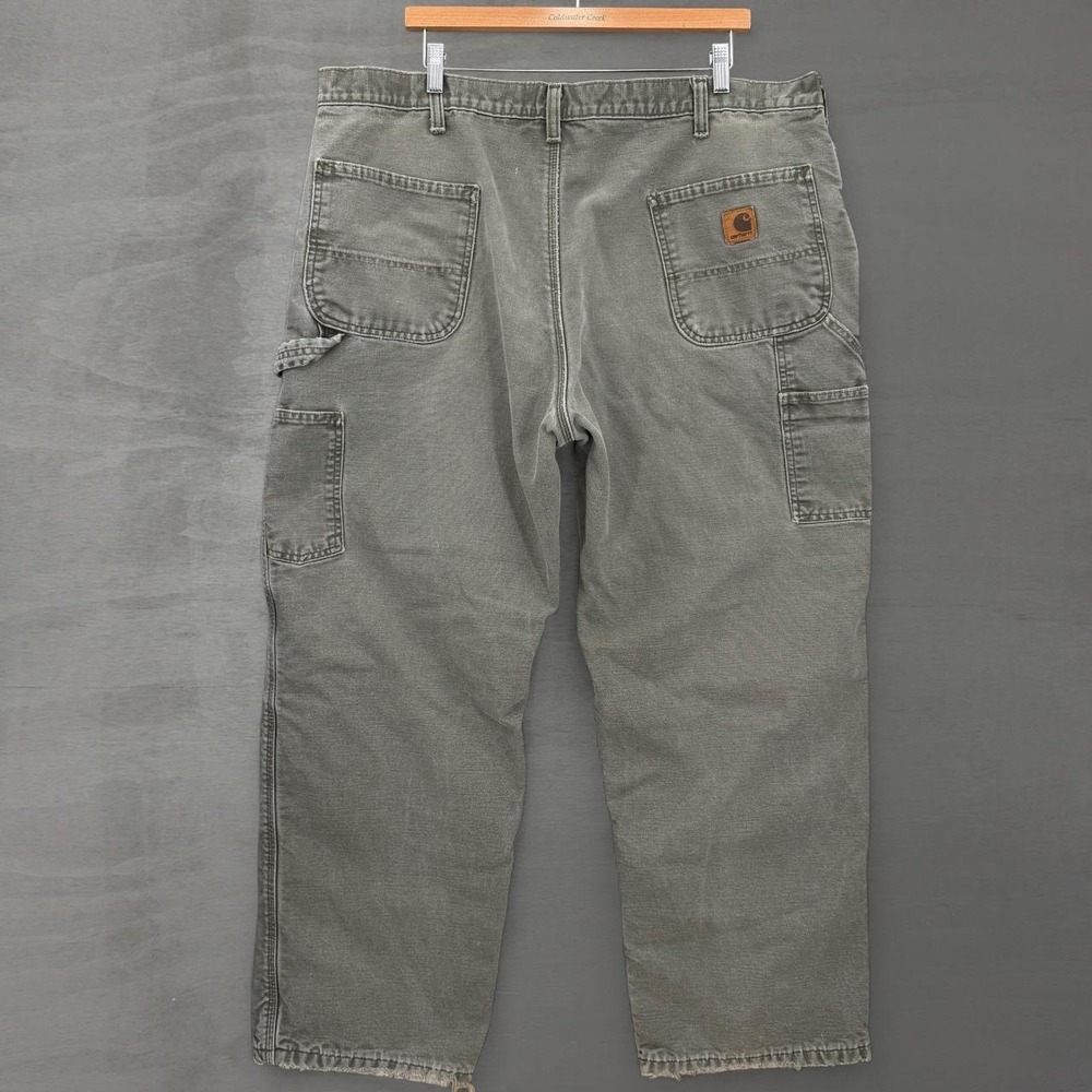 Carhartt B111 MOS Dungaree Fit Pants Moss Green Flannel Lined 42 x 30 READ